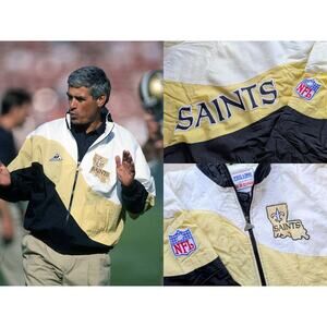 New Orleans Saints 90s APEX puffer WAVE jacket L black gold NFL Pro Line vintage
